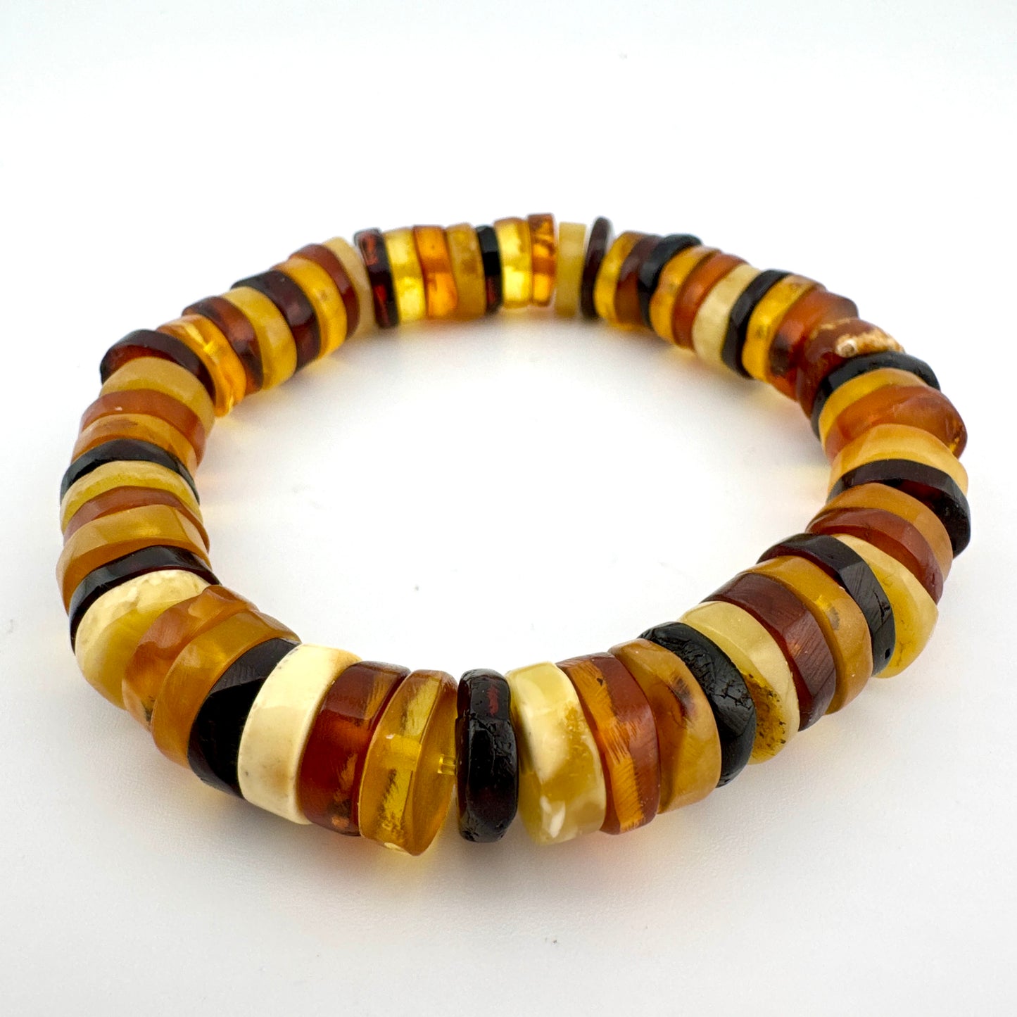 Restored Vintage Amber Bead Bracelet - Multicoloured Natural Amber