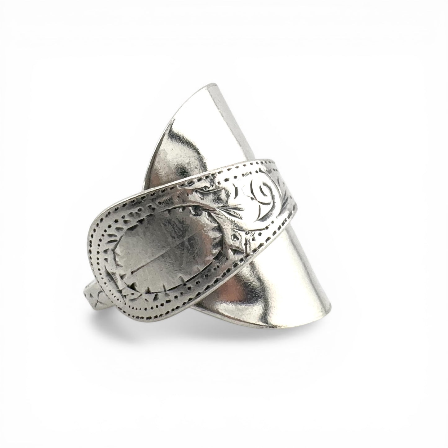 Antique 1907 Birmingham Silver Spoon Ring – Hand Engraved Sterling Silver, Hallmarked & Certified, Custom Size