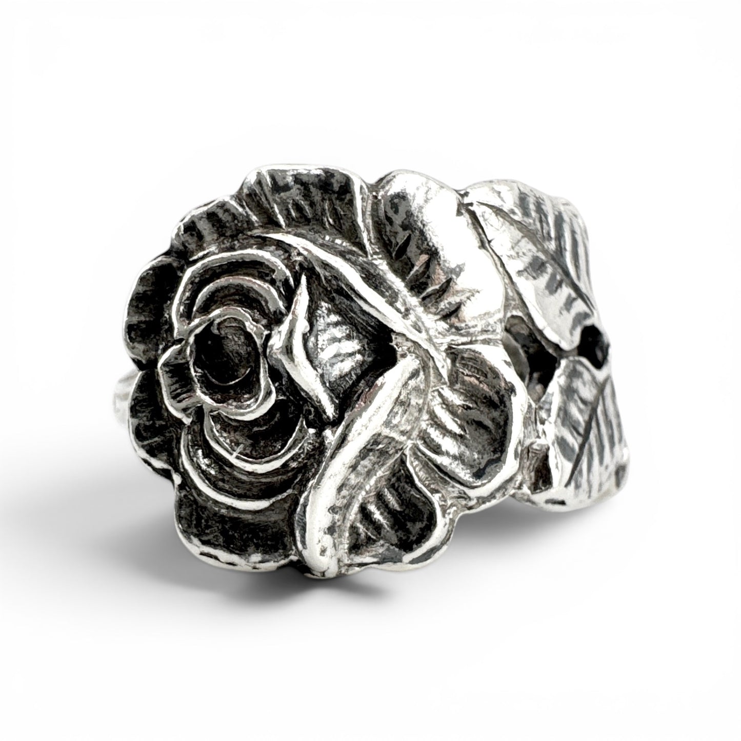 Vintage 800 Silver Rose Spoon Ring | Handmade Floral Statement Ring