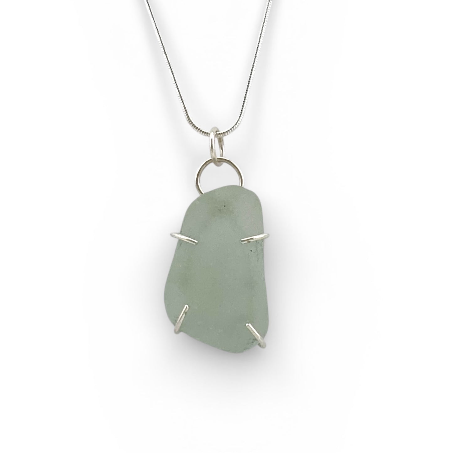 Pale Green Sea Glass Pendant Necklace – Recycled Sterling Silver, Handmade UK Coastal Jewellery