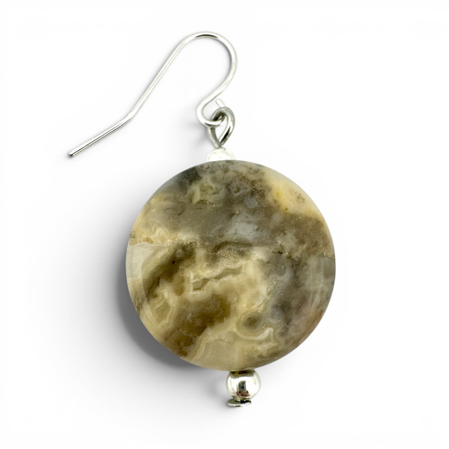 Reclaimed Agate Disc Drop Earrings in Recycled Silver