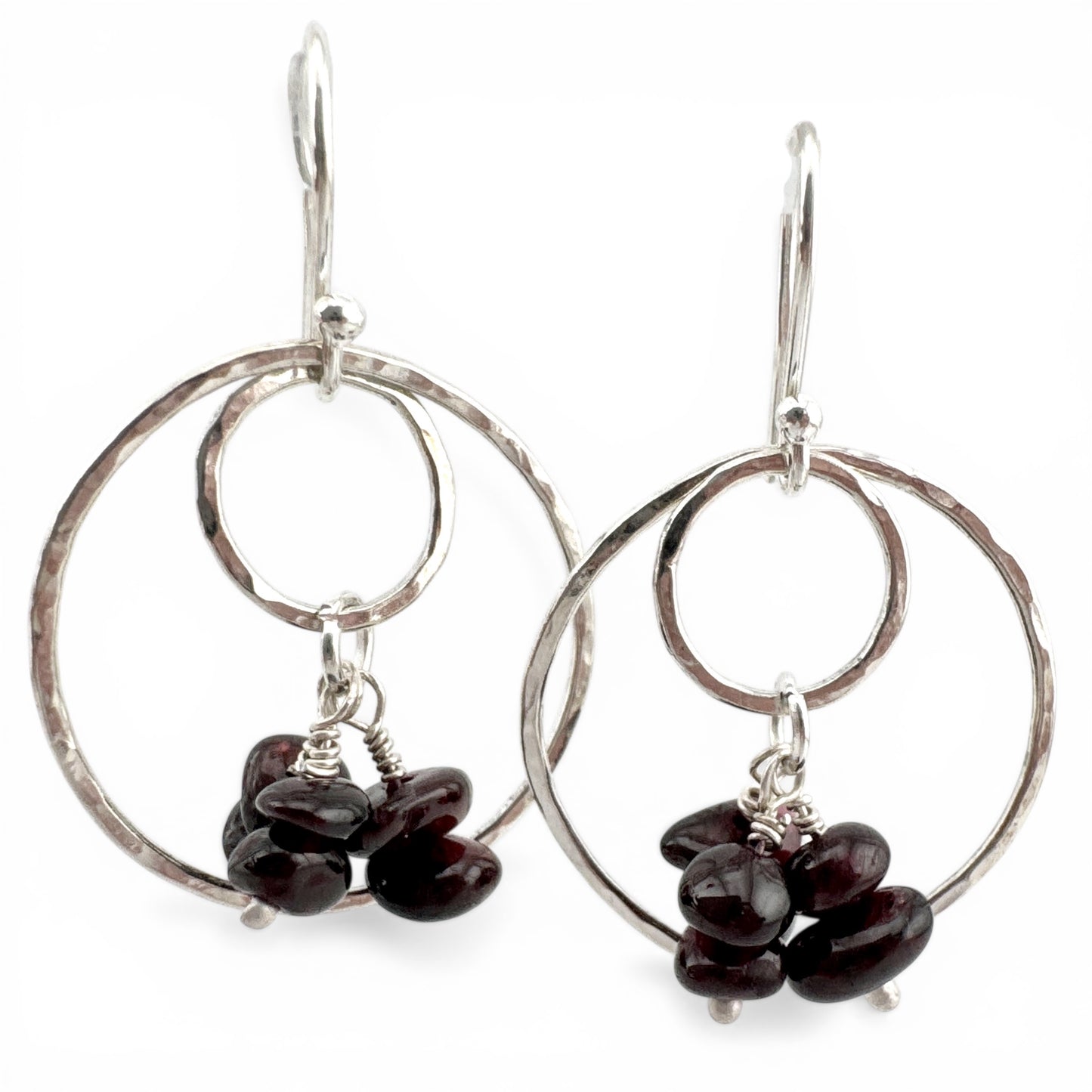 Garnet Sterling Silver Hoop Earrings – January Birthstone Gemstone Drops