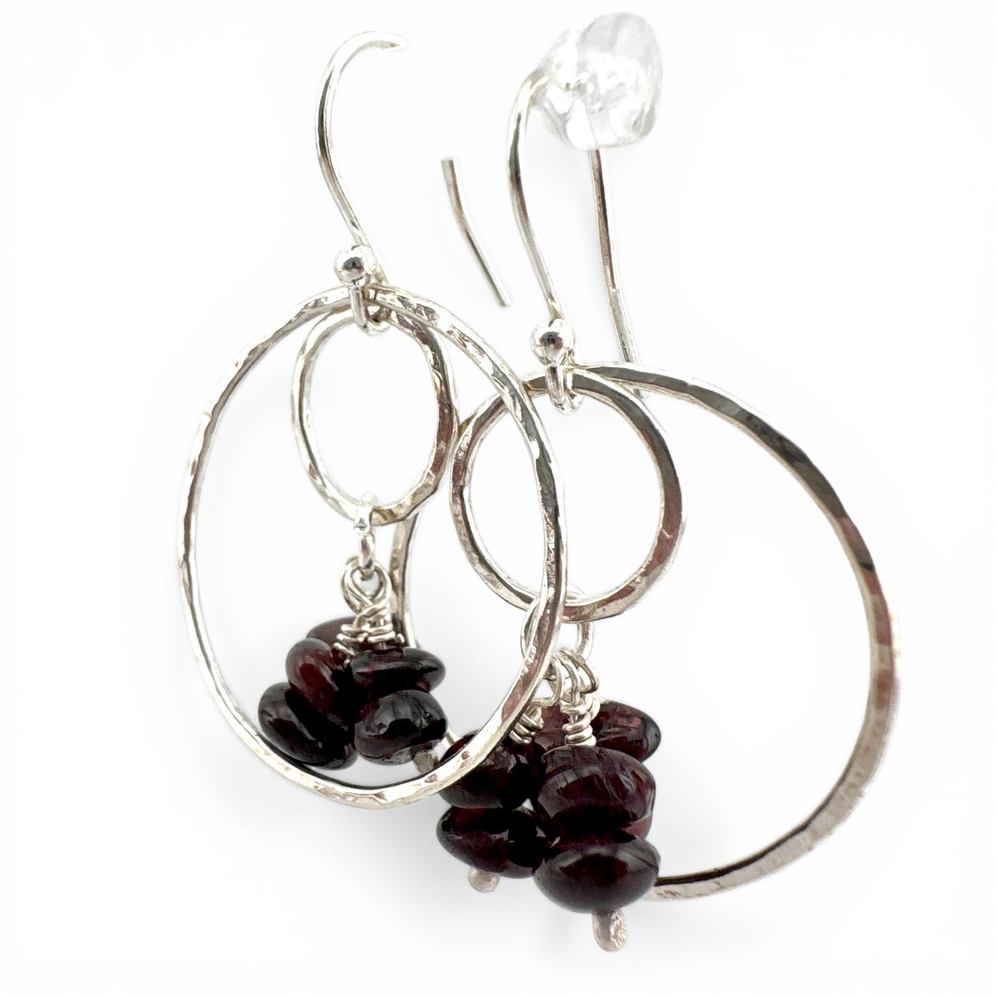 Garnet Sterling Silver Hoop Earrings – January Birthstone Gemstone Drops