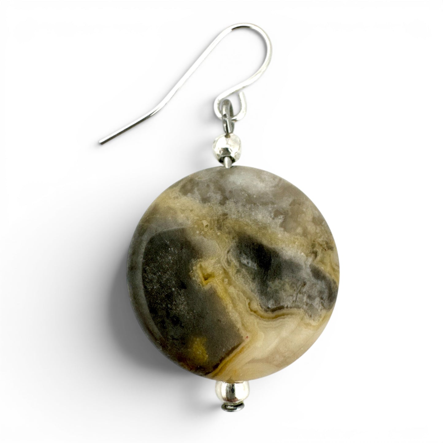 Reclaimed Agate Disc Drop Earrings in Recycled Silver