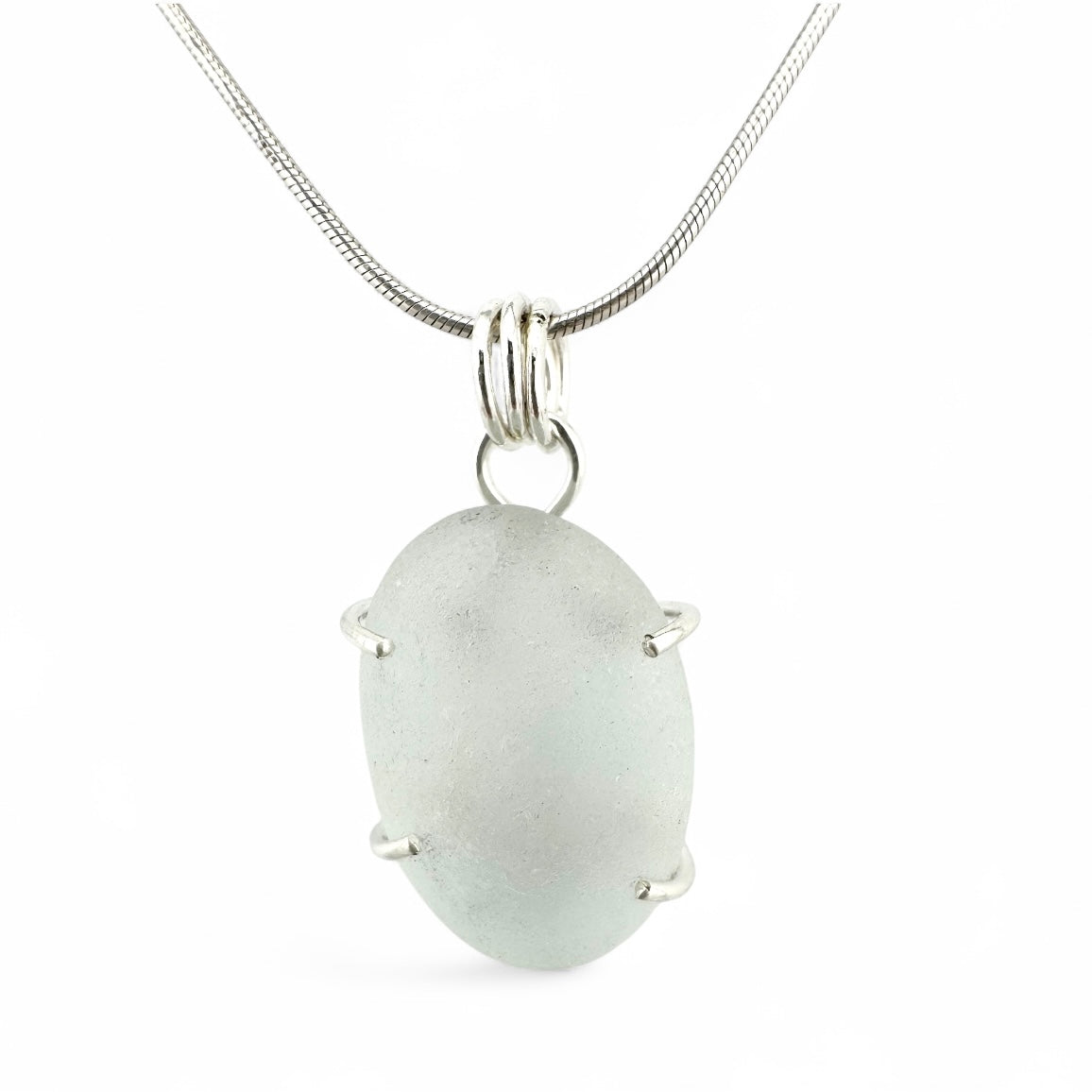 Pale Seafoam Seaglass Sterling Silver Necklace