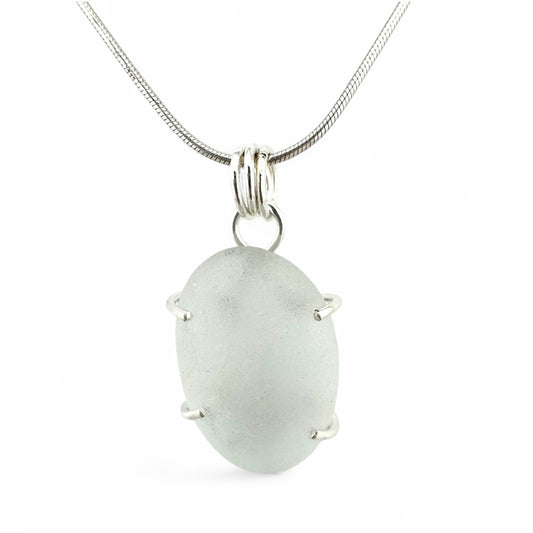 Pale Seafoam Seaglass Sterling Silver Necklace