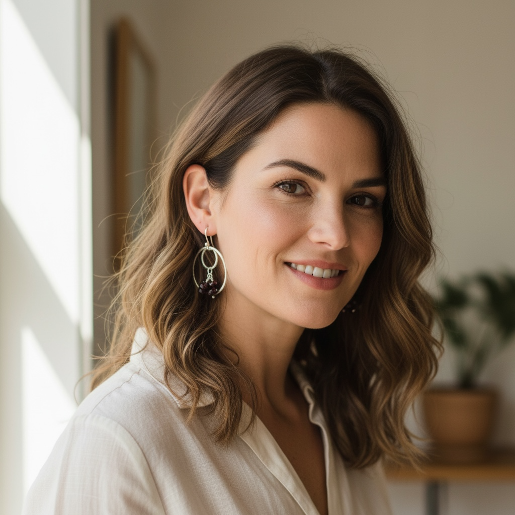 Garnet Sterling Silver Hoop Earrings – January Birthstone Gemstone Drops