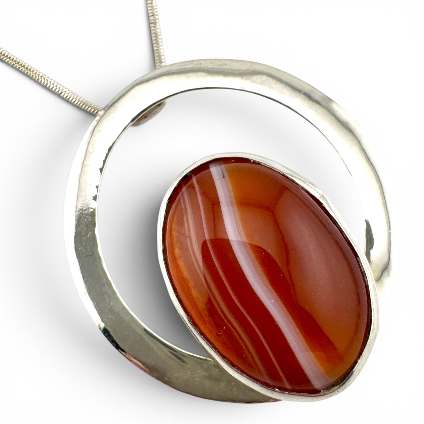 Large Banded Agate Sterling Silver Statement Necklace