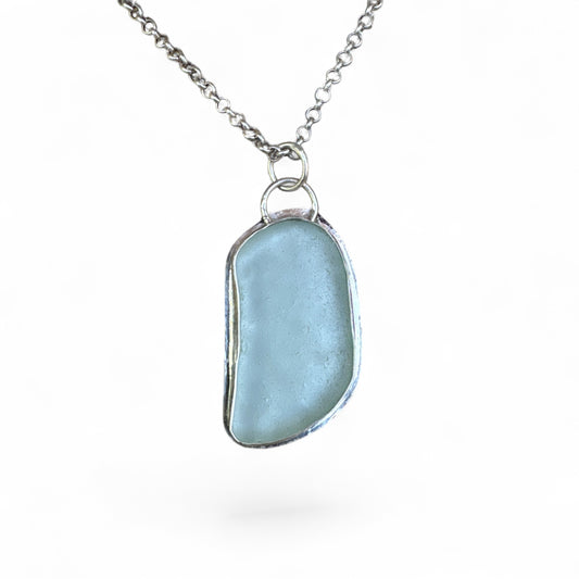 Seafoam Seaglass Sterling Silver Necklace