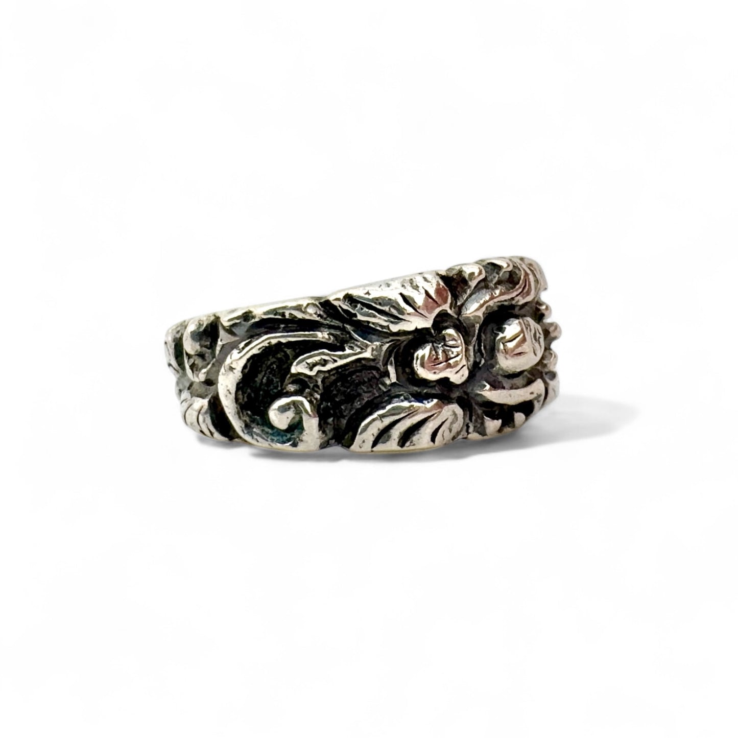 Oxidised Silver Art Nouveau-Style Spoon Ring