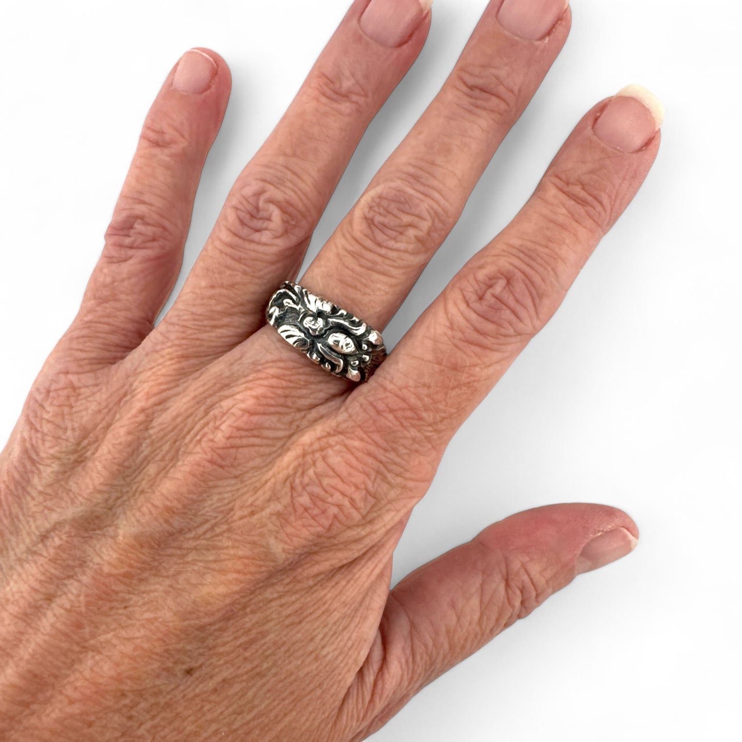 Oxidised Silver Art Nouveau-Style Spoon Ring