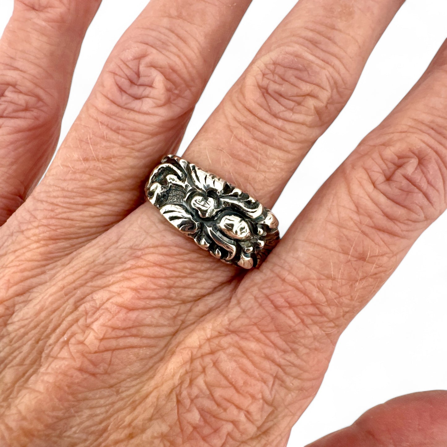 Oxidised Silver Art Nouveau-Style Spoon Ring