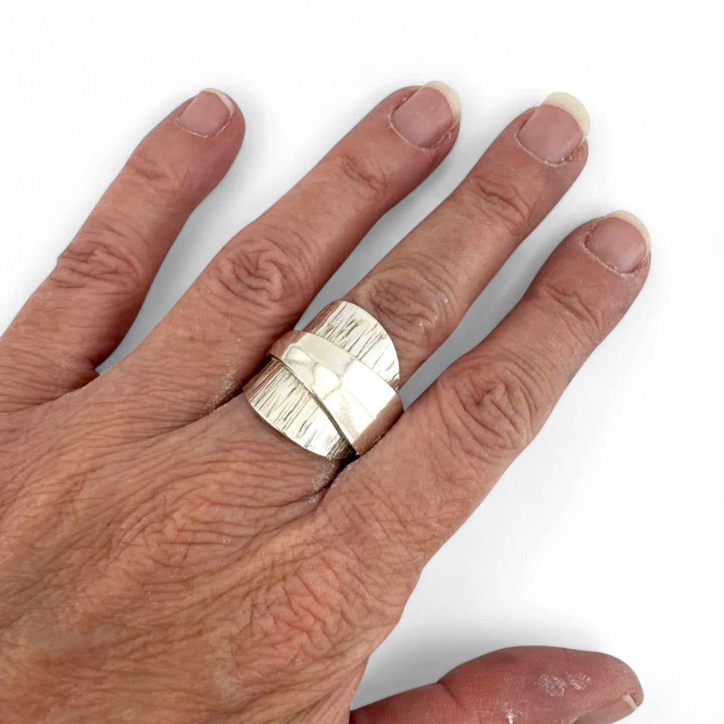 Sterling Silver Bark-Texture Spoon Ring