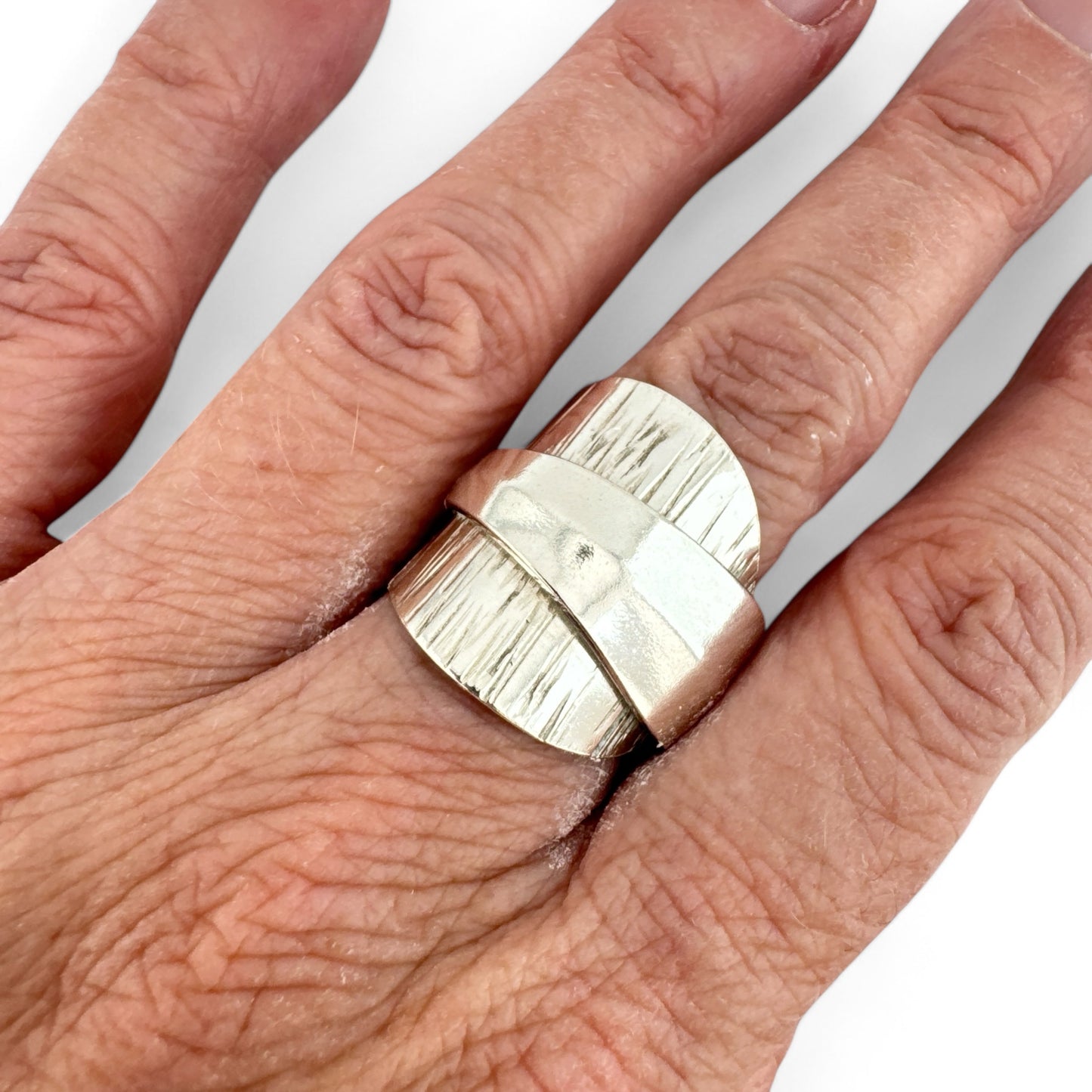 Sterling Silver Bark-Texture Spoon Ring