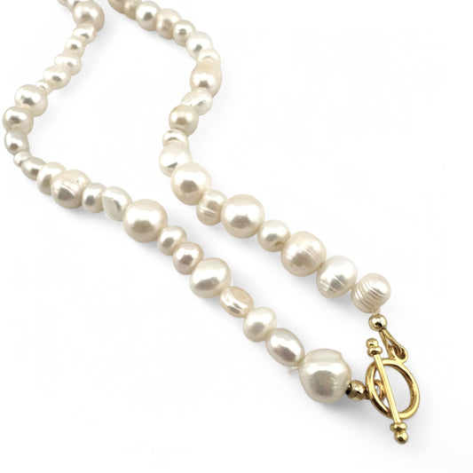 Mismatched Cultured Pearl Necklace - Natural Colour - Collar Length