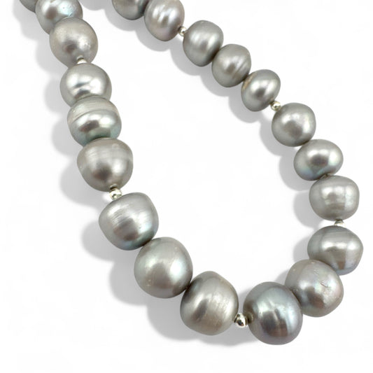 Grey Baroque Cultured Pearl Necklace - Collar Length