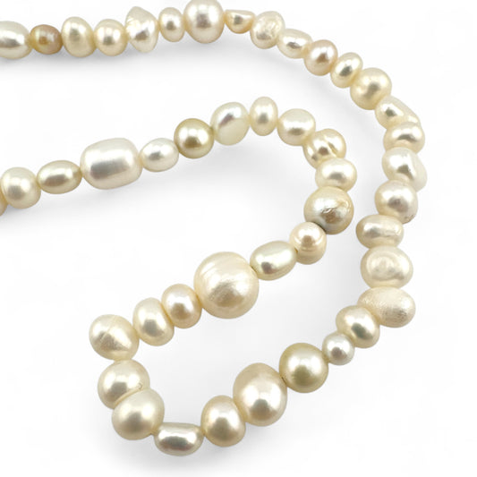Mismatched Cultured Pearl Necklace - Natural Colour - Collar Length - Silver Plated Fastening