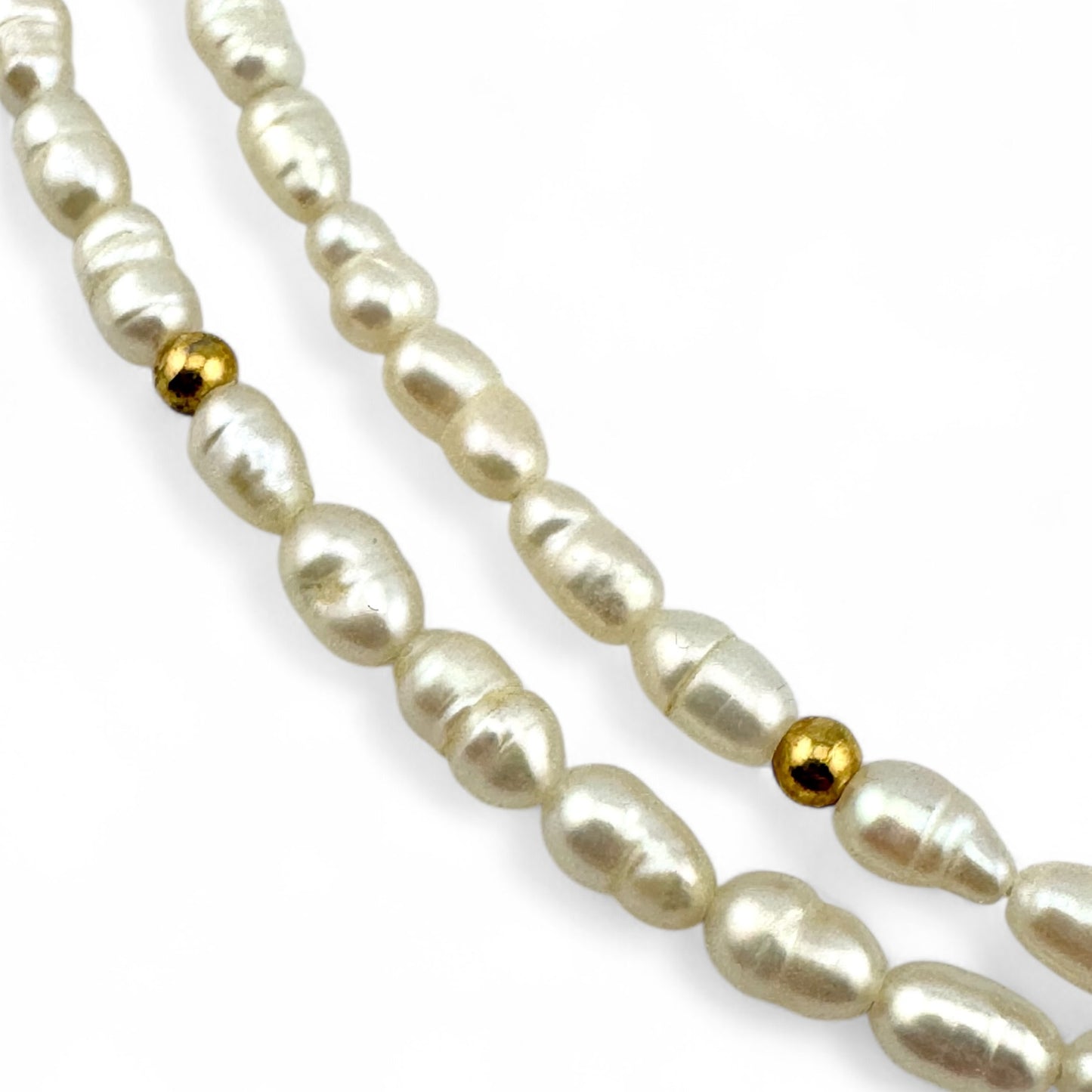 Cultured Pearl Double Strand Necklace with Gold Plated Beads