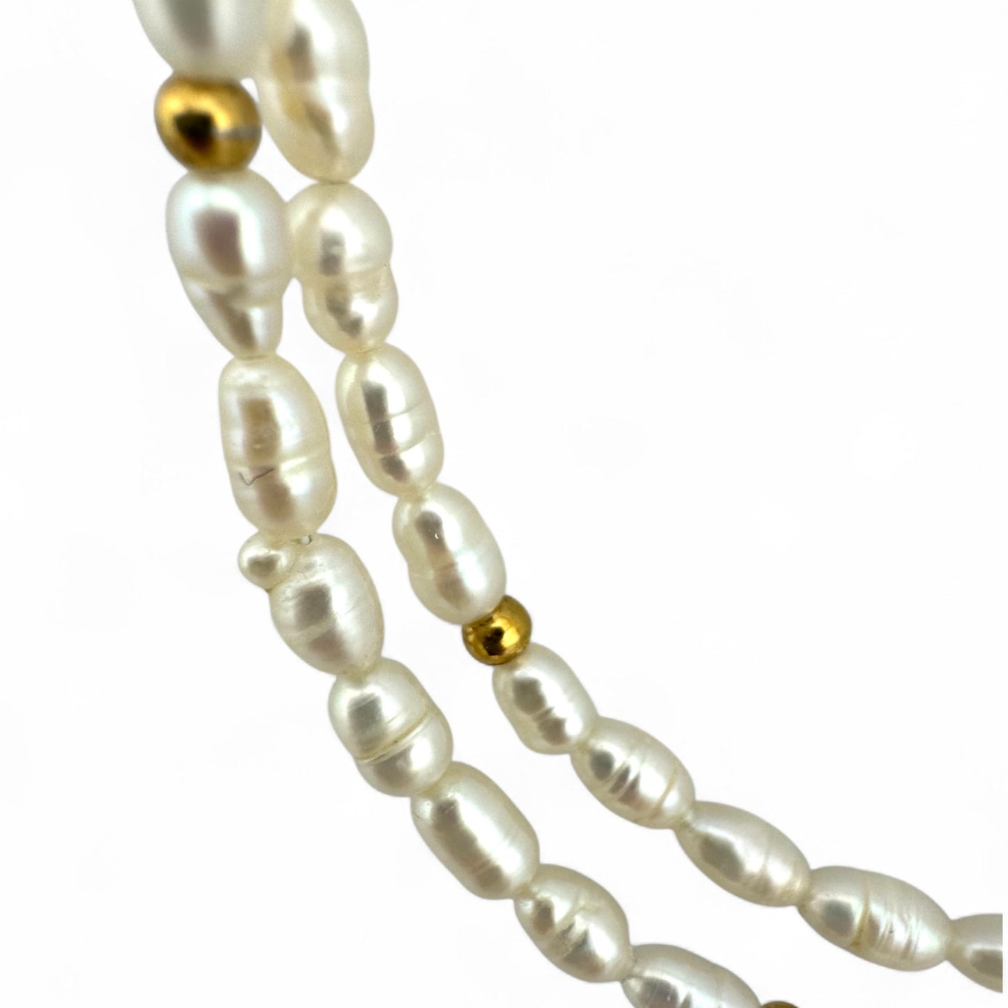 Cultured Pearl Double Strand Necklace with Gold Plated Beads