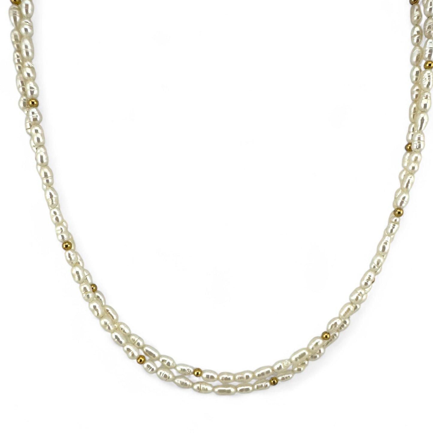 Cultured Pearl Double Strand Necklace with Gold Plated Beads