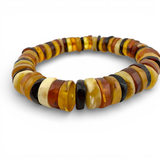 Restored Vintage Amber Bead Bracelet - Multicoloured Natural Amber