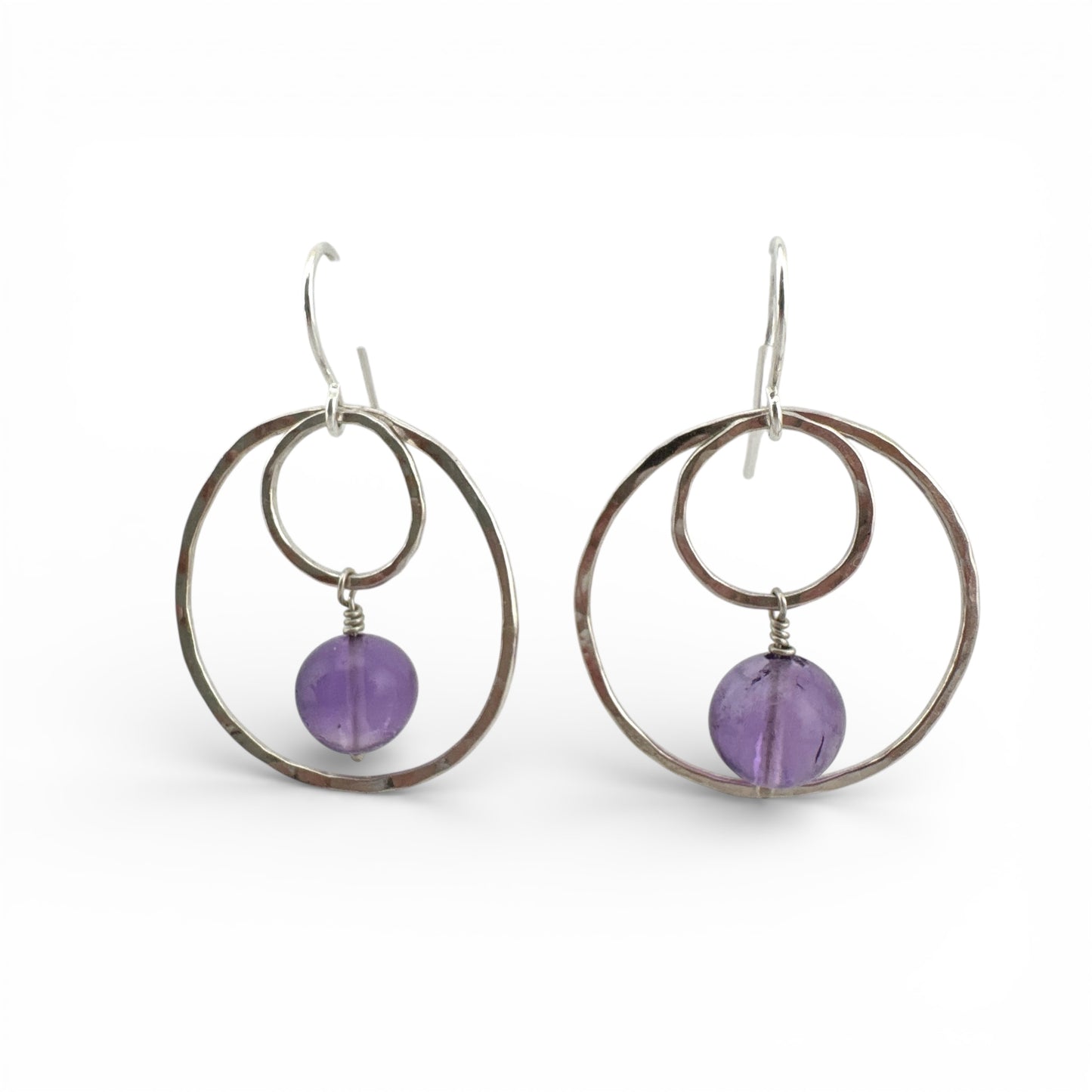 Amethyst & Hammered Sterling Silver Drop Earrings – February Birthstone Jewellery