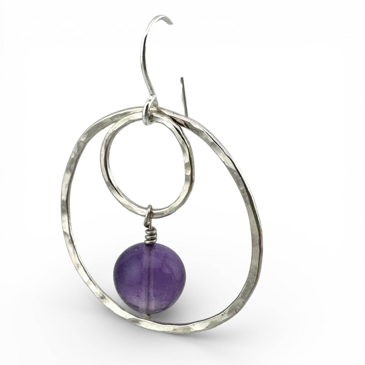 Amethyst & Hammered Sterling Silver Drop Earrings – February Birthstone Jewellery