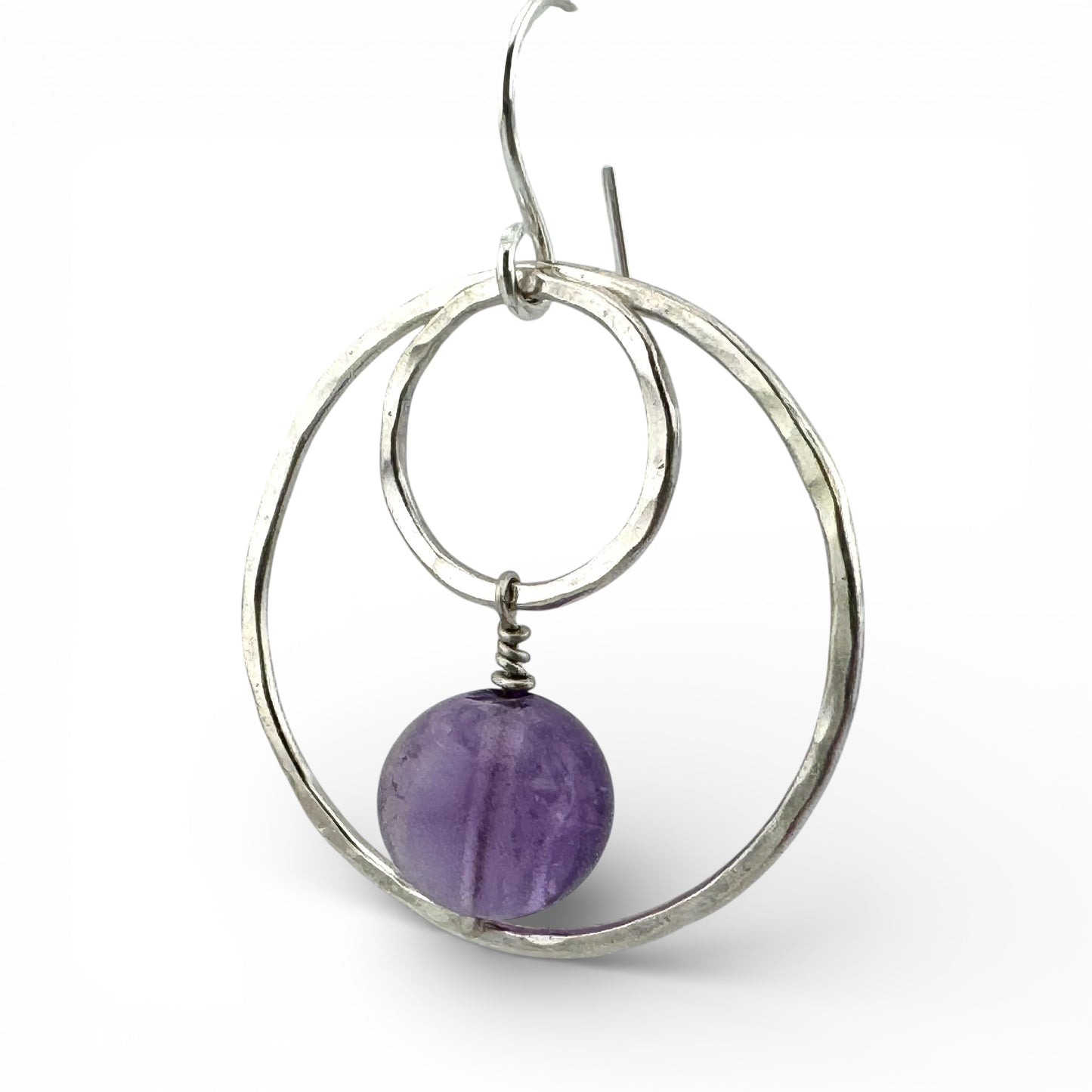 Amethyst & Hammered Sterling Silver Drop Earrings – February Birthstone Jewellery