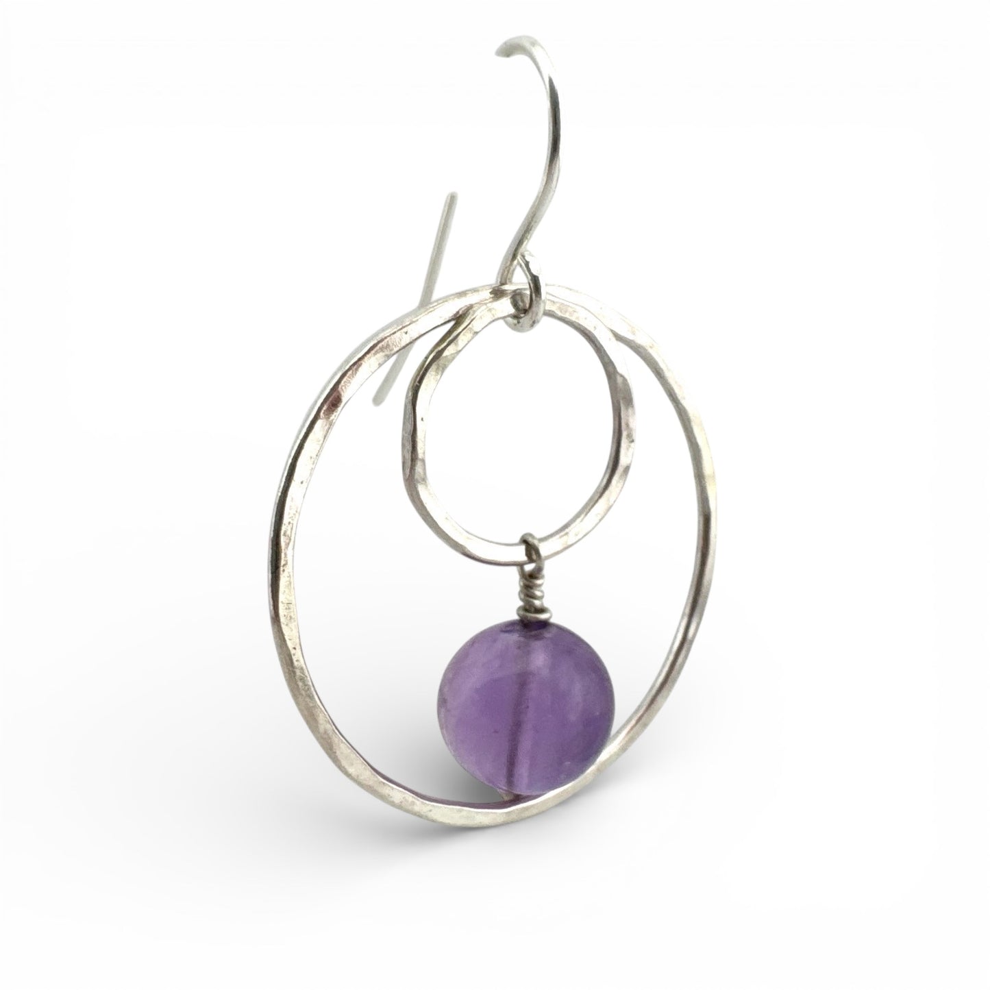 Amethyst & Hammered Sterling Silver Drop Earrings – February Birthstone Jewellery