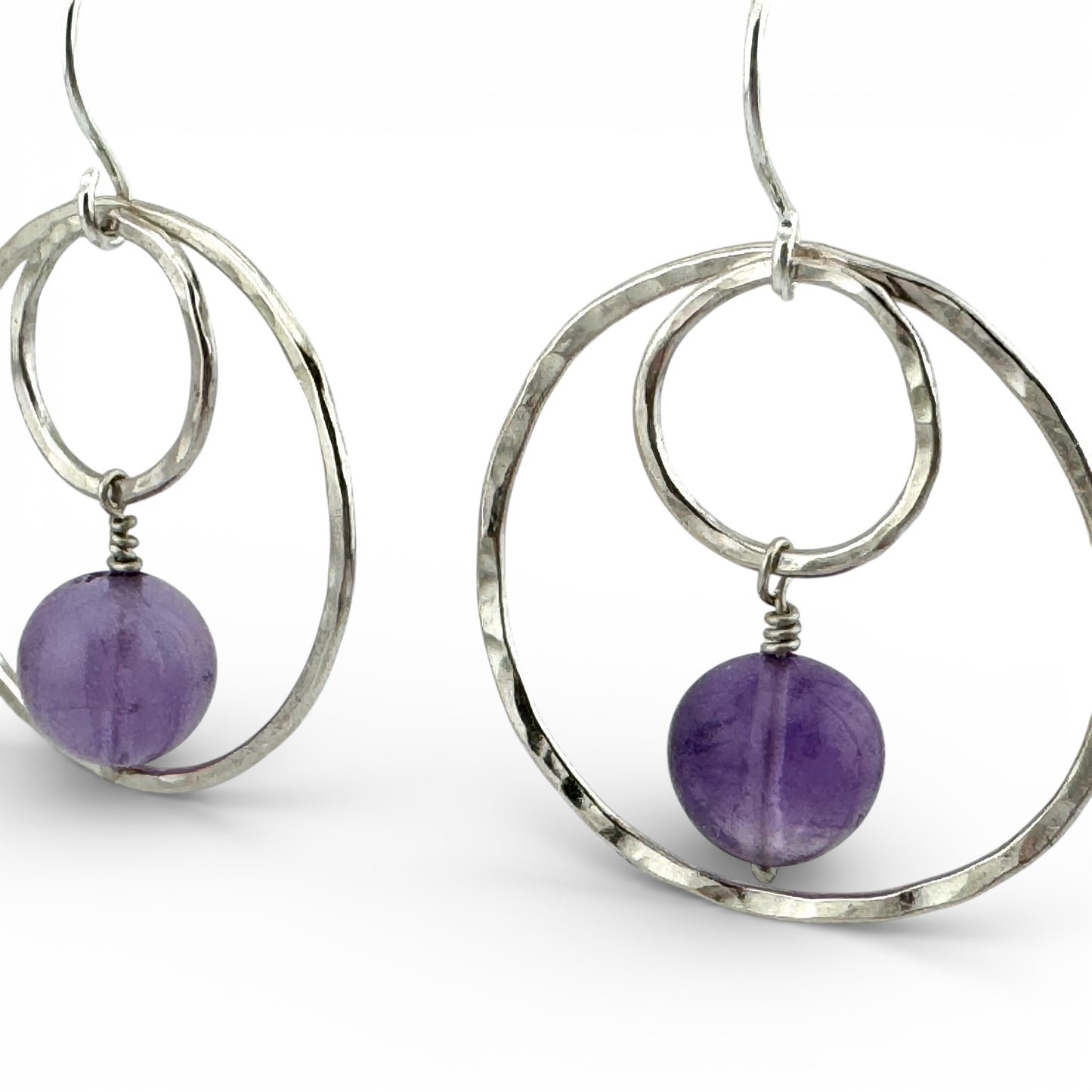 Amethyst & Hammered Sterling Silver Drop Earrings – February Birthstone Jewellery