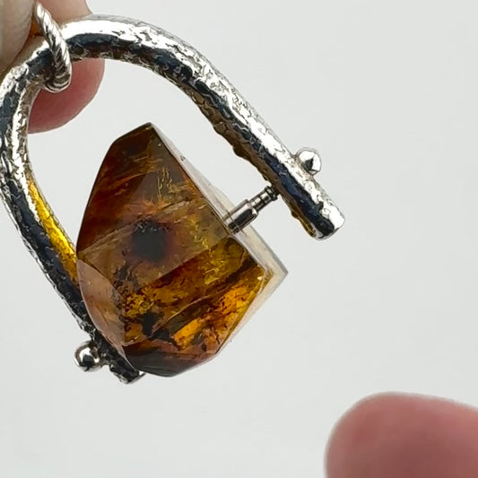 Recycled Silver Amber Spinner Necklace – Handmade Amber Fidget Pendant