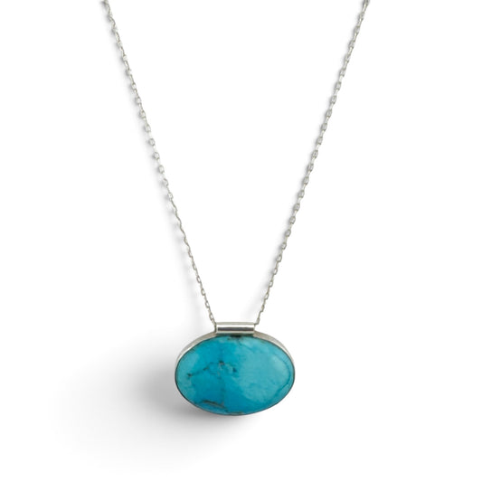 Handmade reclaimed turquoise-blue stone pendant on fine recycled sterling silver chain